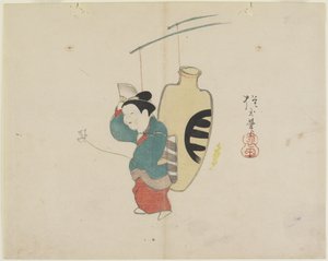 (Móvil de figura de mujer y botella de sake), c. 1830 de Hogyoku
